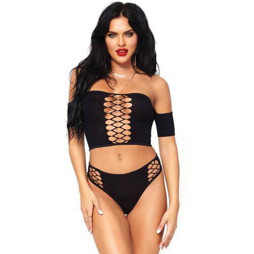  Opaque Crop Top And Thong Black O/S LEGAV07591 Slike