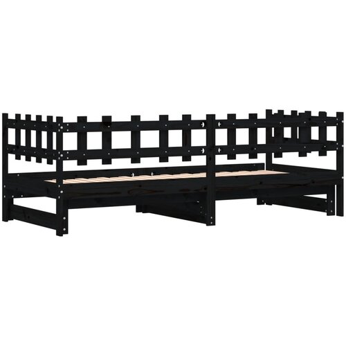  Dnevni ležaj na izvlačenje crni 2x (80x200) cm masivna borovina Slike