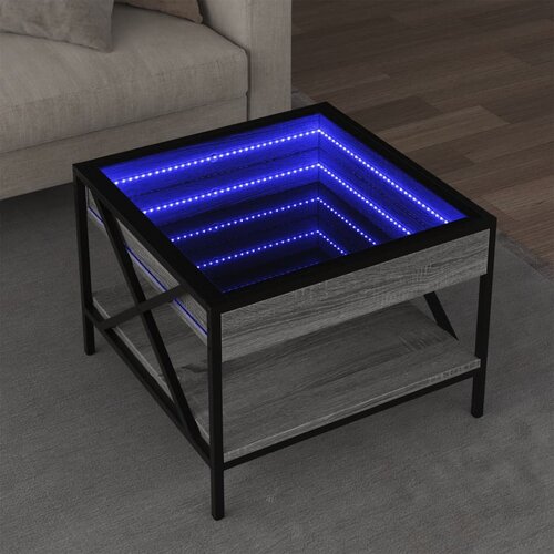 vidaXL Klubska mizica z neskončnimi LED siva sonoma 50x50x38 cm Cene