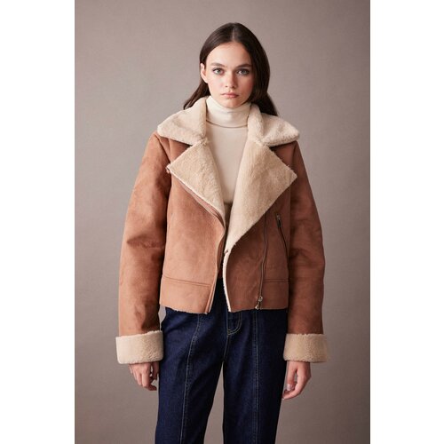 Defacto Relax Fit Suede Furry Faux Leather Coat Slike