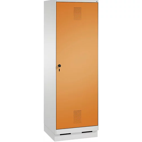 C+P Garderobna omara EVOLO, vrata čez 2 predelka, s podnožjem, 2 razdelka, 1 vrata, širina razdelka 300 mm, svetlo siva / rumeno oranžna