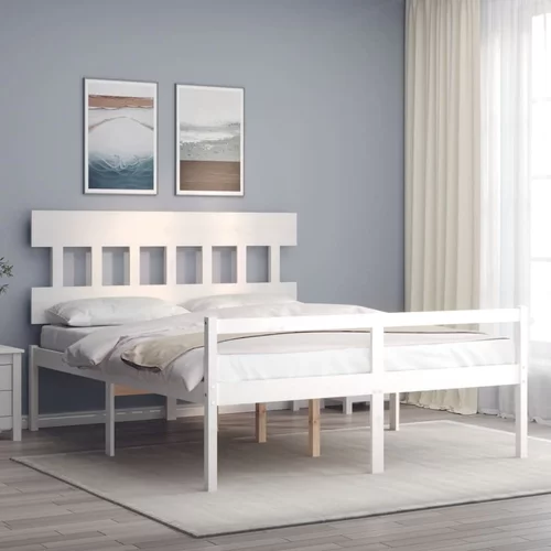 vidaXL Okvir kreveta s uzglavljem bijeli bračni od masivnog drva