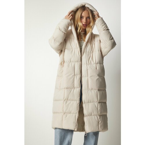 Happiness İstanbul Women's Oversized Long Down Coat with Stone Hood Cene