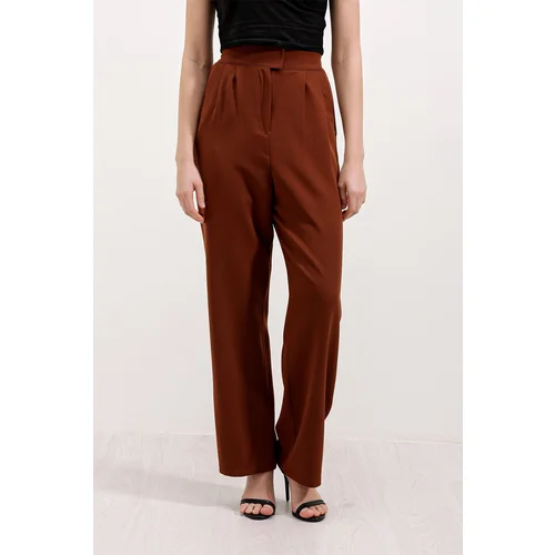 Bigdart Women's Brown High Waist Fabric Pants 6612