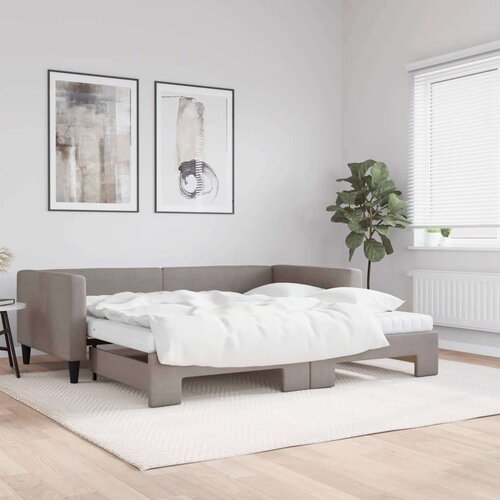  Izvlečna dnevna postelja z vzmetnicami taupe 100x200 cm blago Cene