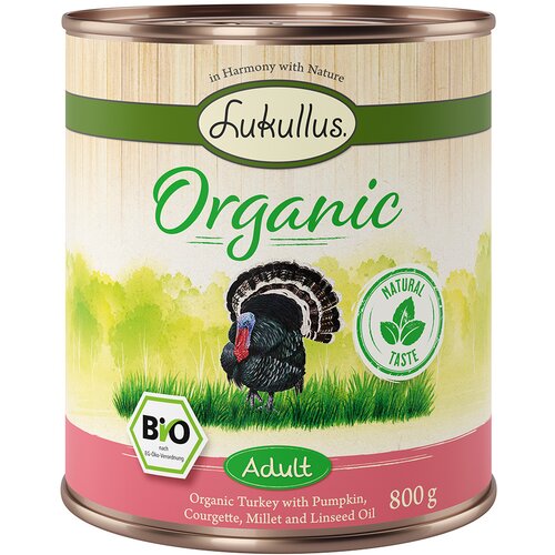Lukullus Ekonomično pakiranje Organic 12 x 800 g Adult puretina s tikviom (bez glutena) Slike