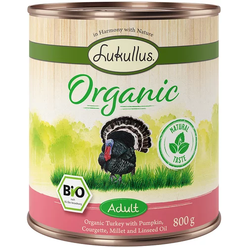 Lukullus Ekonomično pakiranje Organic 12 x 800 g Adult puretina s tikviom (bez glutena)