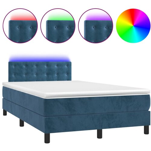 VidaXL Box spring postelja z vzmetnico LED tem. modra 120x190 cm žamet, (21111730) Slike