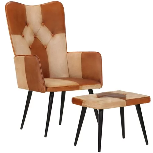 Fotelj s stolčkom za noge rjavo pravo usnje in platno