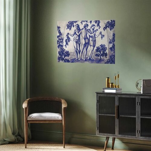 Plakat - Ancient Vineyard - three women in a portal painted in blue ink 60x40 Bez okvira Slike