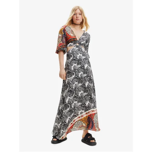 Desigual White and Black Women's Patterned Maxi-Dresses with Necklines Sirsal - Ladies