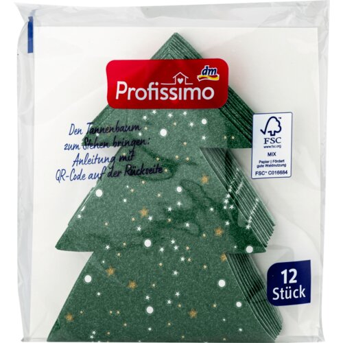 Profissimo dvoslojne salvete u obliku novogodišnje jelke, 33x33cm 12 kom Slike