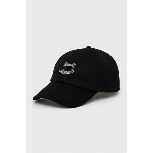 Karl Lagerfeld Pamučna kapa sa šiltom boja: crna, s aplikacijom