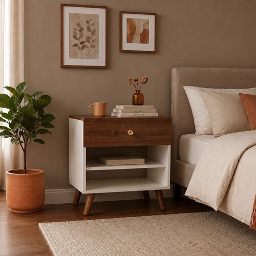 Hanah home noćni ormarić Koko, 60 cm, beli / orah Cene