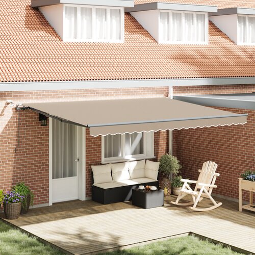 VidaXL Avtomatska retraktibilna tenda z LED Bež 450x300 cm, Tenda zamenjava tkanine za okvir 4,5x3 m Bež Slike