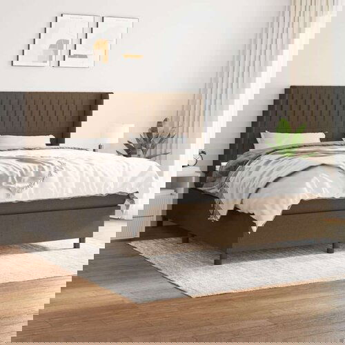  Krevet s oprugama i madracem tamnosmeđi 160x200 cm tkanina Slike