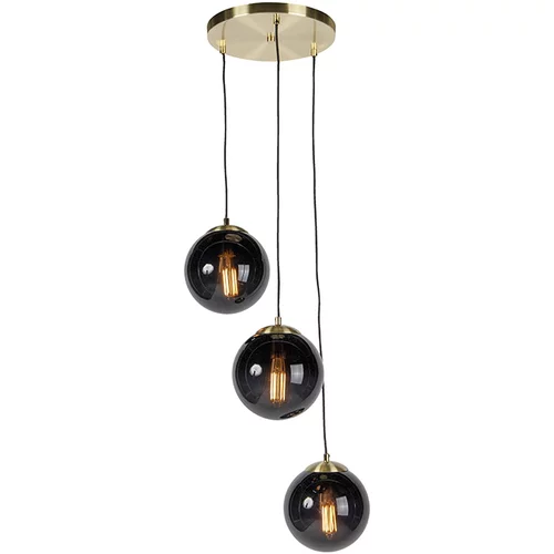 QAZQA Art deco viseča svetilka medenina s črnim steklom 3-luč - Pallon