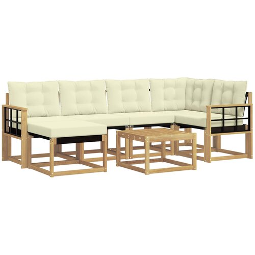 vidaXL Zunanja garnitura za sedenje z blazino 7 pcs Bela in krem, (5000282149) Cene