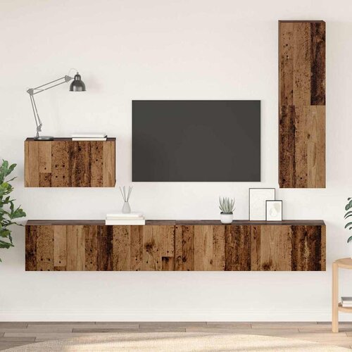 VidaXL Set TV stalka 4 pcs Staro drvo Srednja Konstruirano drvo Slike