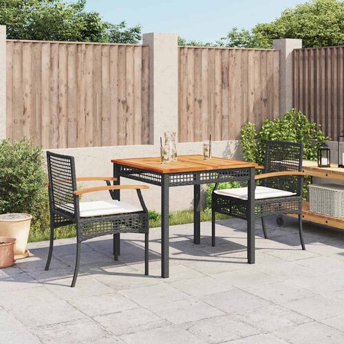  3-dijelni vrtni blagovaonski set s jastucima od poliratana crni Crna 80 cm table length Slike