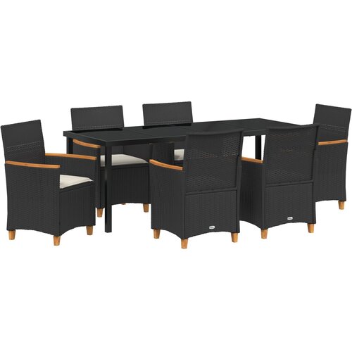 vidaXL 7-dijelni Vrtni Set za Obrok s Jastučićima Crni Poli Ratan Cijene