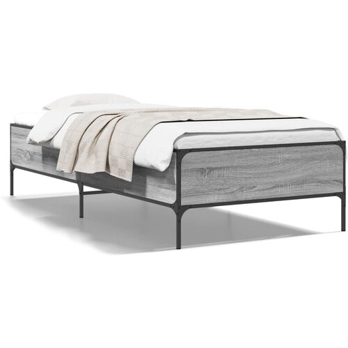 VidaXL Posteljni okvir siva sonoma 90x200 cm inženirski les in kovina Slike