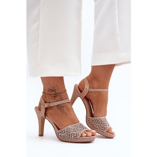 Kesi Embellished D&A Rose Gold High Heeled Sandals Cene