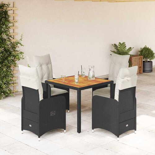  5-dijelni vrtni bistro set od poliratana s jastucima crni Crna 90 x 90 x 75 cm Cene