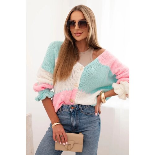 Kesi Włoski Women&amp;#039;s striped sweater with buttons mint + powder pink Slike