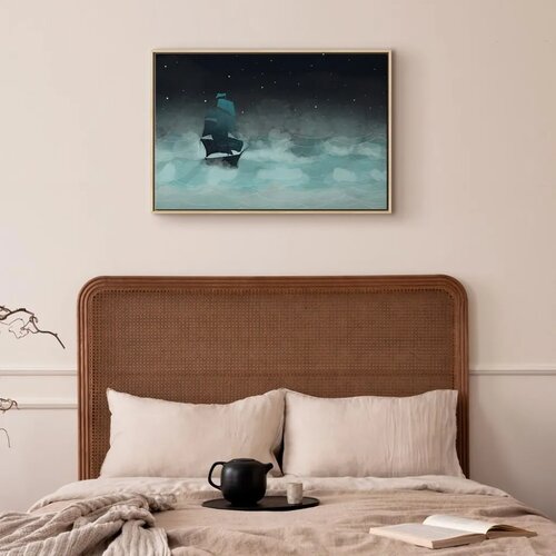  Slika - Night Waves (1 Part) Wide - Second Variant 120x80 U prirodnom drvenom okviru Slike