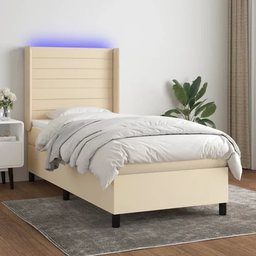  Krevet box spring s madracem LED krem 90x200 cm od tkanine