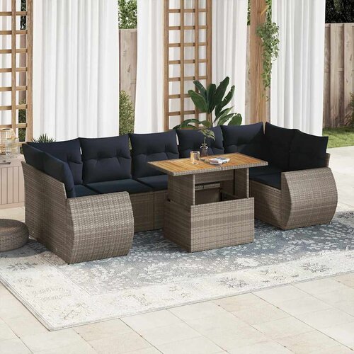 VidaXL 8-dijelni set vrtnih sofa od poliratana s jastucima sivi Slike