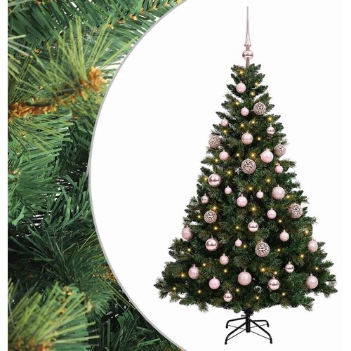  Umjetno božićno drvce s kuglicama 120 cm 150 LED lampica - Zelena 120 cm s LED-ima i ružičastim lopticama Slike