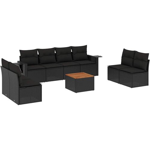  9-dijelni set vrtnih sofa s jastucima crni od poliratana Crna 65.5 x 62 x 69 cm Slike