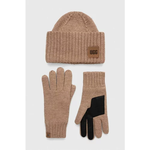 Ugg Kapa i rukavice s dodatkom vune boja: smeđa