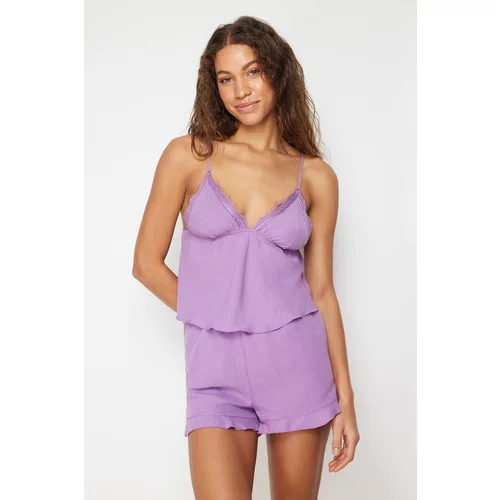 Trendyol Purple Lace Detailed Woven Pajamas Set