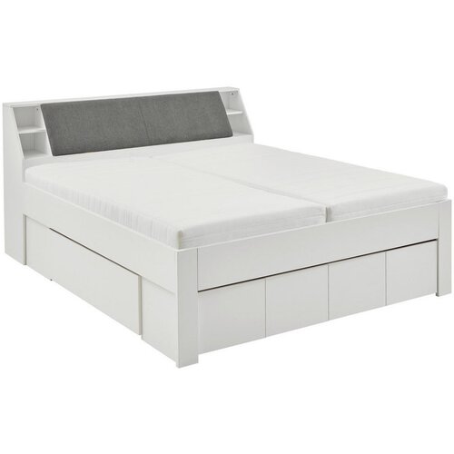 CARRYHOME POSTELJA 180 cm x 200 cm , tekstil, leseni material siva, bela Cene