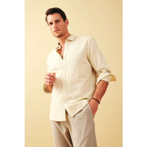 Defacto Modern Fit Polo Neck Linen Blended Long Sleeve Shirt Slike