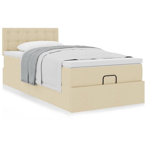 VidaXL Otomanski okvir kreveta s madraca krem 100x200cm od tkanine Slike