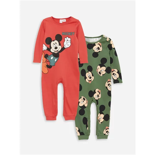 LC Waikiki Crew Neck Long Sleeve Mickey Mouse Printed Baby Boy Rompers Pack of 2