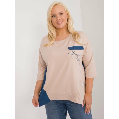 Fashion Hunters Beige women's blouse in a larger size with 3/4 sleeves Slike