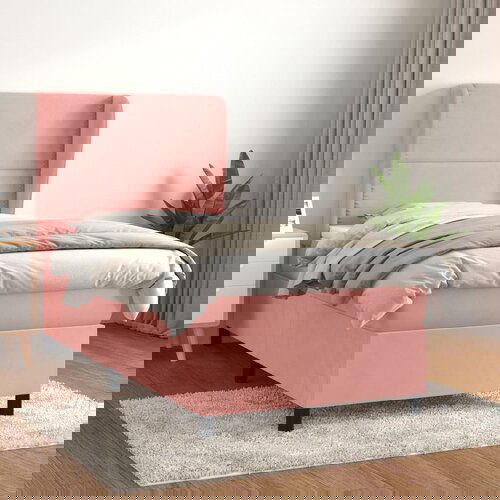 The Living Store Box spring postelja z vzmetnico roza 100x200 cm žamet - Box Spring Postelja, (21491799) Slike