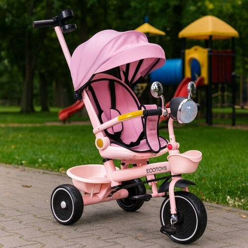 ECO TOYS Tricikl za decu sa rotirajućim sedi&amp;scaron;tem, gurajućim rukohvatom i tendom pink,ECOTOYS Slike