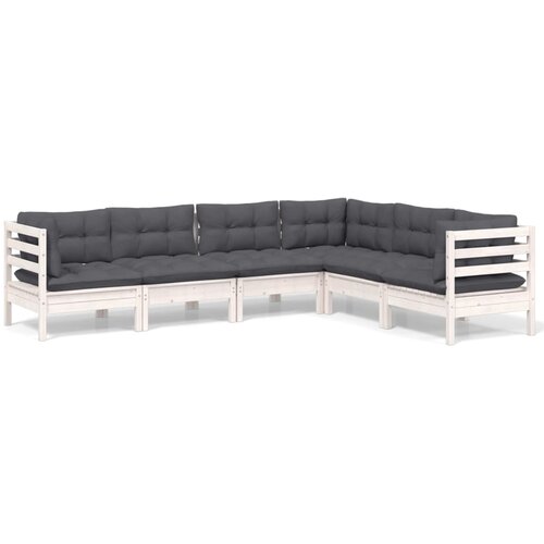 vidaXL Vrtna sedežna garnitura 6-delna z blazinami bela trdna borovina Cene