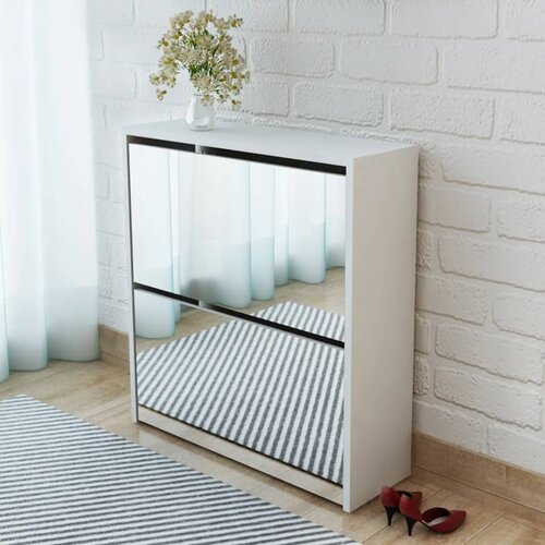 vidaXL Omarica za čevlje 2 nadstropna z ogledalom bela 63x17x67 cm, (20709904) Cene
