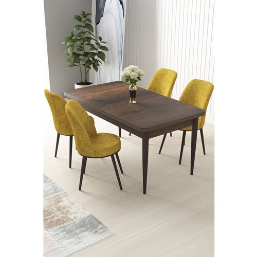 Hanah home Nil - Baroque, Mustard BaroqueMustard Dining Table & Chairs Set (5 Pieces) Cene