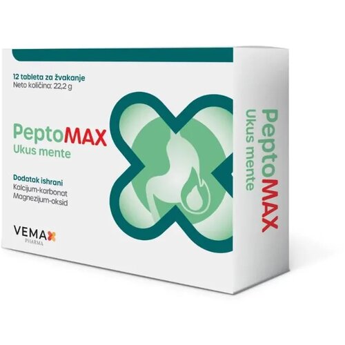 Vemax Pharma Peptomax Menta, 12 tableta za žvakanje Slike
