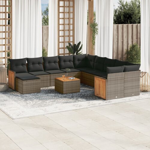 vidaXL 12-dijelni set vrtnih sofa od poliratana s jastucima sivi Cijene