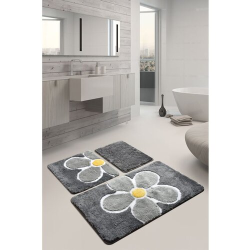 Flower grey multicolor acrylic bathmat set (3 pieces) Cene