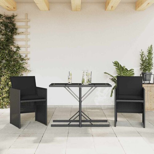  3-dijelni bistro set s jastucima crni od poliratana Cijene